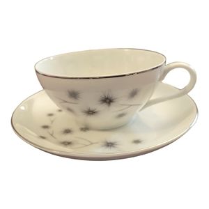 1 Vtg Platinum Star Burst Creative Tea Coffee Cup/Saucer #1014 Porcelain